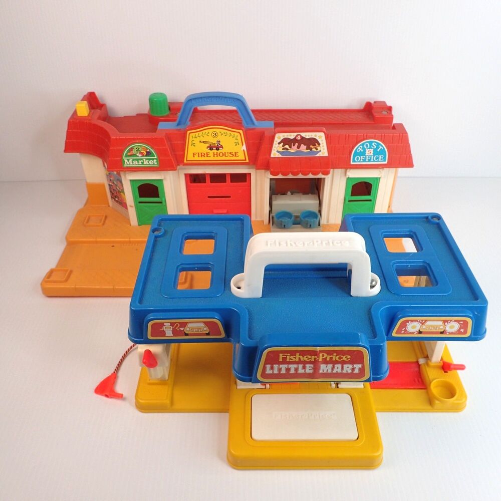 Vintage Fisher Price Main Street & Little Mart Playsets (DAMAGE) Lot of 2